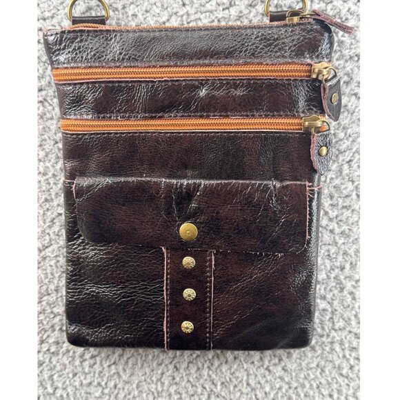 JEANS Brown Leather Crossbody Bag With Orange Zipper - Picture 2 of 8
